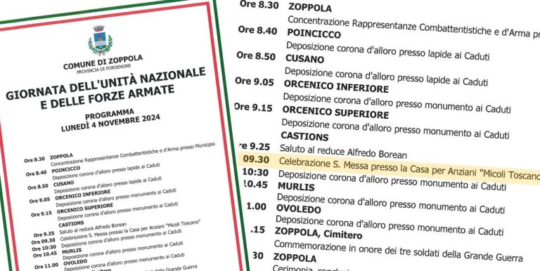 4 novembre 2024, Giornata dell’unità nazionale e delle forze armate, il programma dell’evento in struttura.